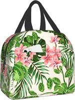 tropical leaves hawaii hibiscus lunch bag for women men lunch box insulated lunch container tote bag for work school picnic