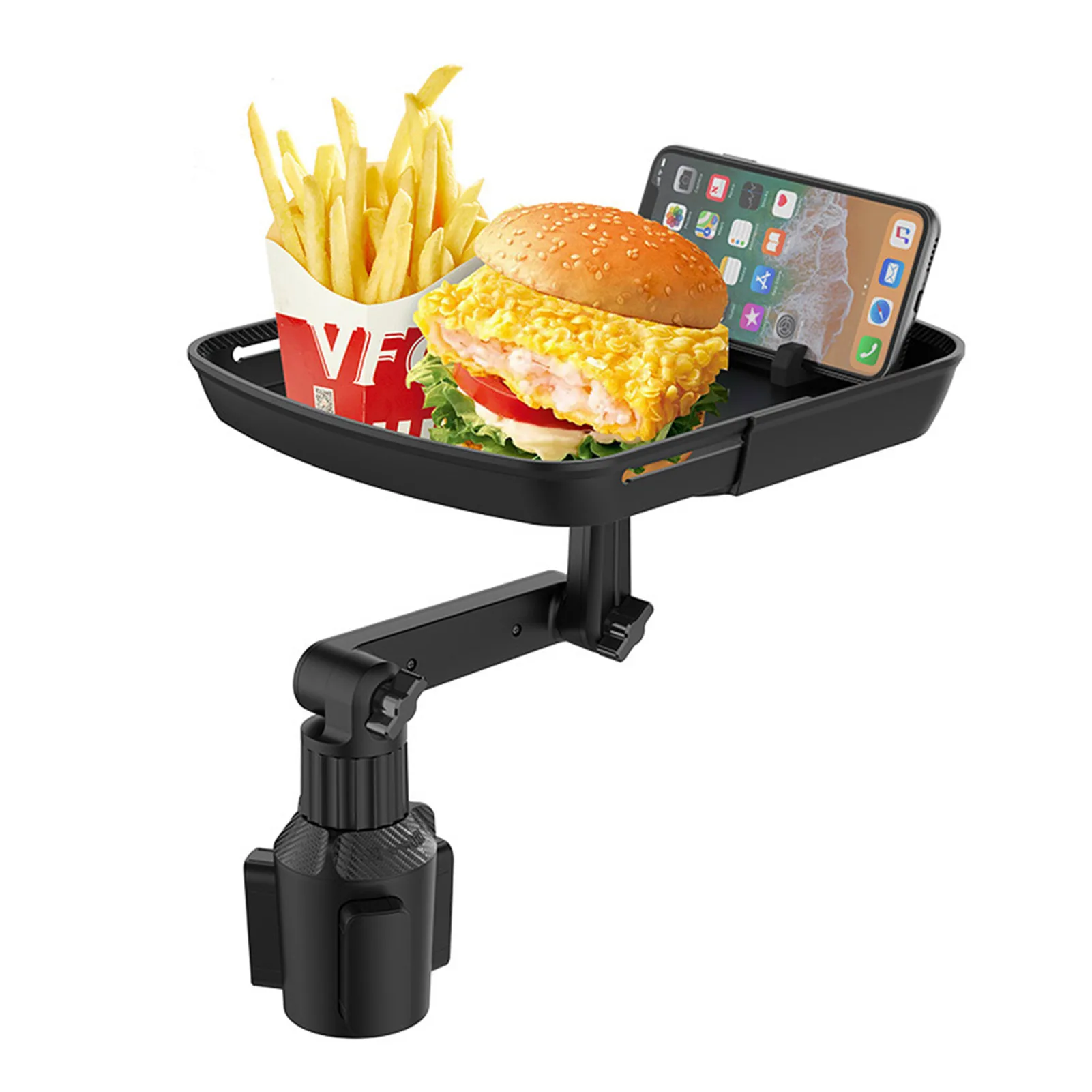 

Подстаканник для стаканов, регулируемый автомобильный столик-поднос, для еды с гнездом для телефона и поворотным рычагом, для большинства ч...