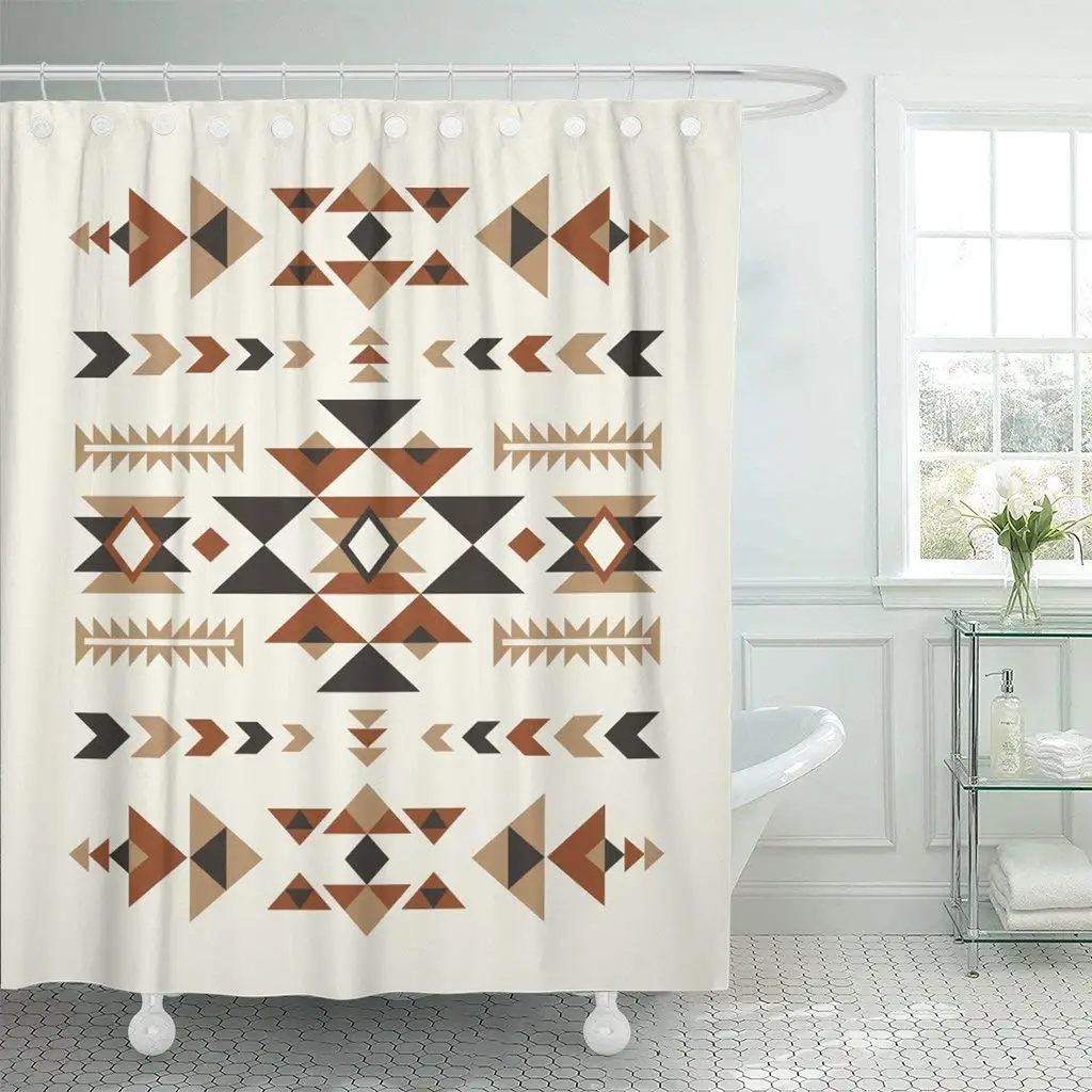 

Shower Curtain Brown Navajo Ethnic Pattern Design Mexican Abstract Peruvian Tribal Geometric Aztec Decor Bathroom with Hook