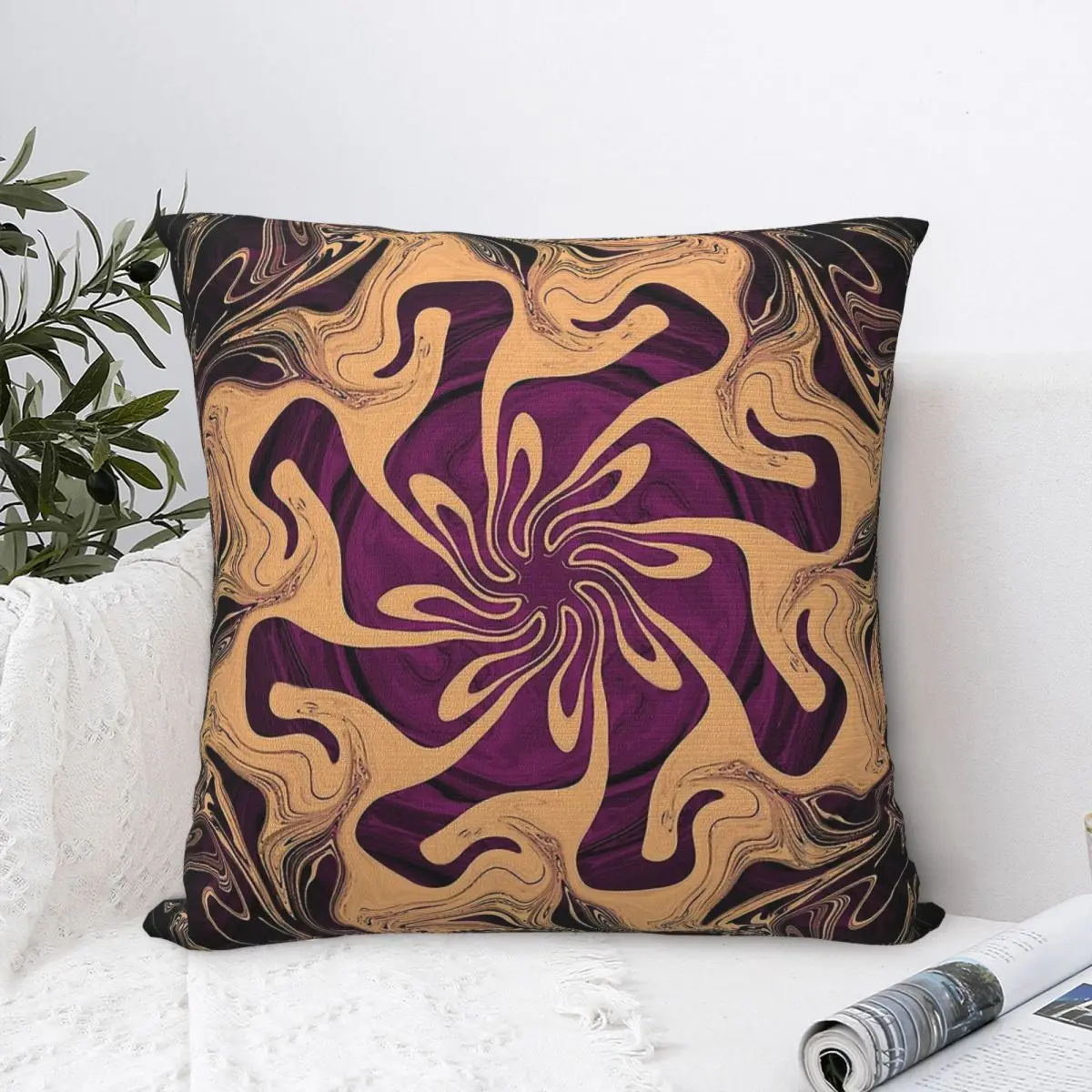 

Coffee Purple SymmetrIcal Art Throw Pillow Case Milk Chocolate Swirl Abstract Backpack Cushions Covers DIY Printed Soft Chair