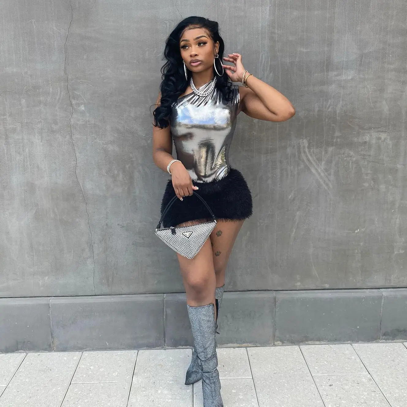 

Женский комплект из двух предметов с юбкой и кожаным платьем, Y2K, уличная одежда, сексуальный комплект из 2 предметов, Клубная одежда, роскошн...