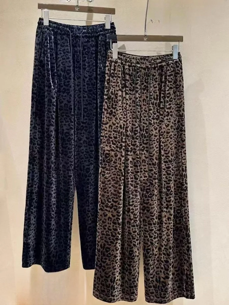 Женские прямые широкие брюки с леопардовым принтом в повседневном стиле