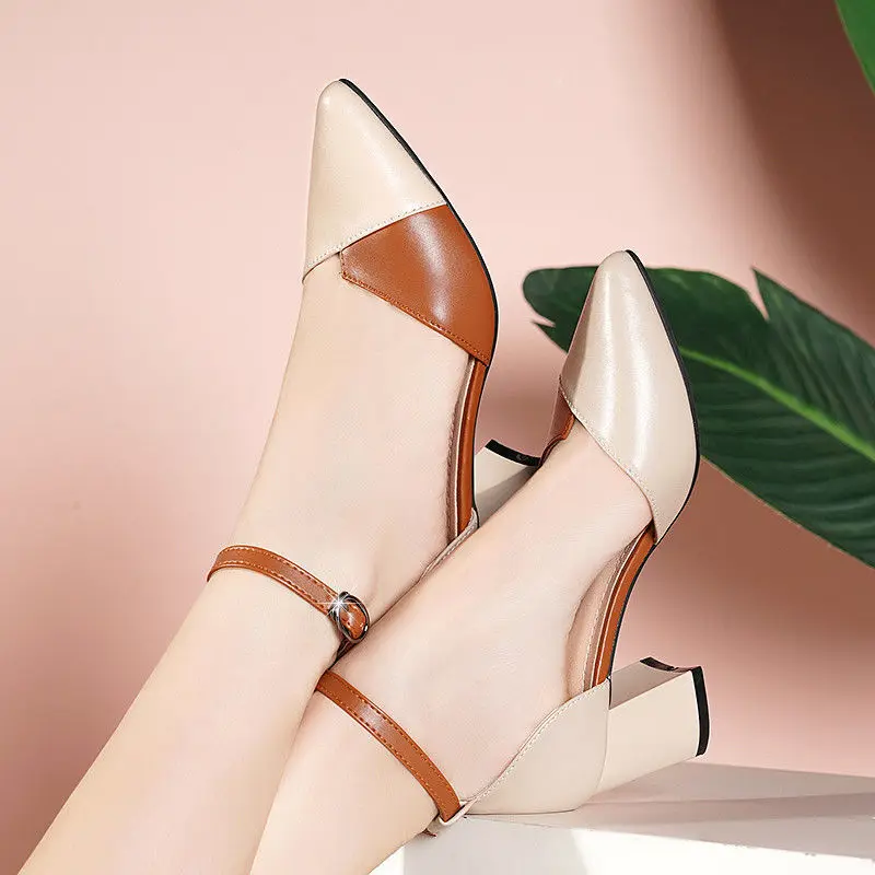 

Женские туфли-лодочки на высоком каблуке, черные повседневные туфли из искусственной кожи на высоком каблуке, с ремешком с пряжкой, новинка ...