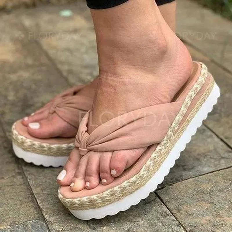

2022 Women's Summer Flip Flops Platform Fashion Bow Peep Toe Beach Outdoor Ladies Walking Shoes Plus Size Platform Wedge Sandals