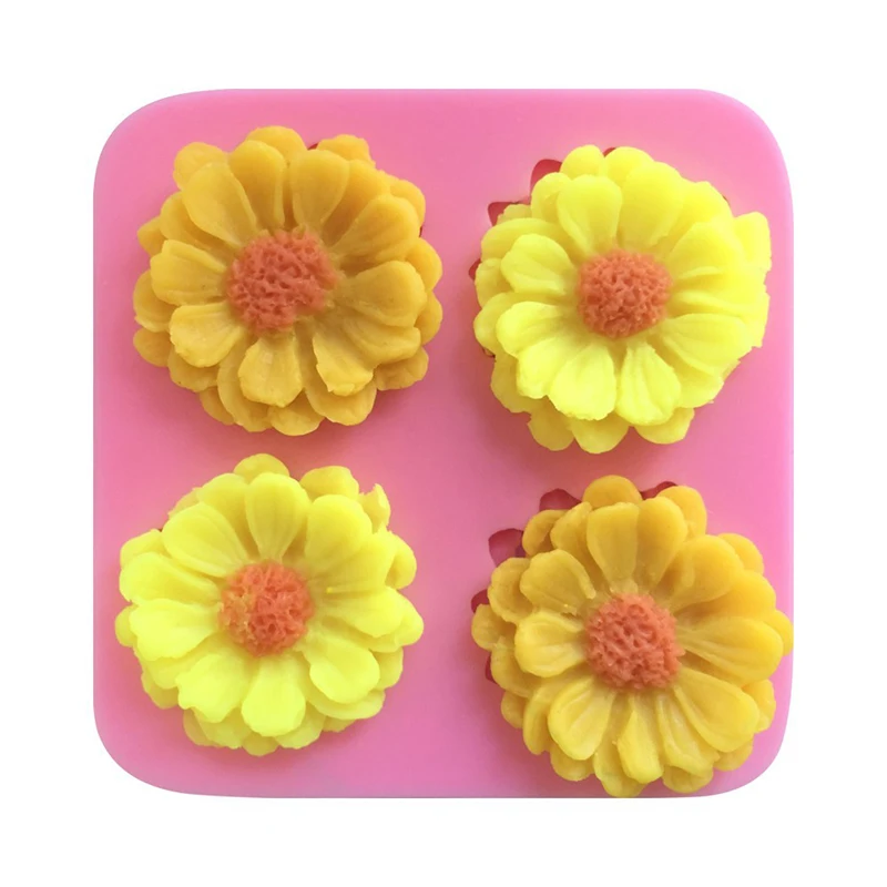 

Four-Grid Daisy Silicone Mold Making Baking Handmade Cake Jelly Chocolate Decoration Dessert Silicone Mold