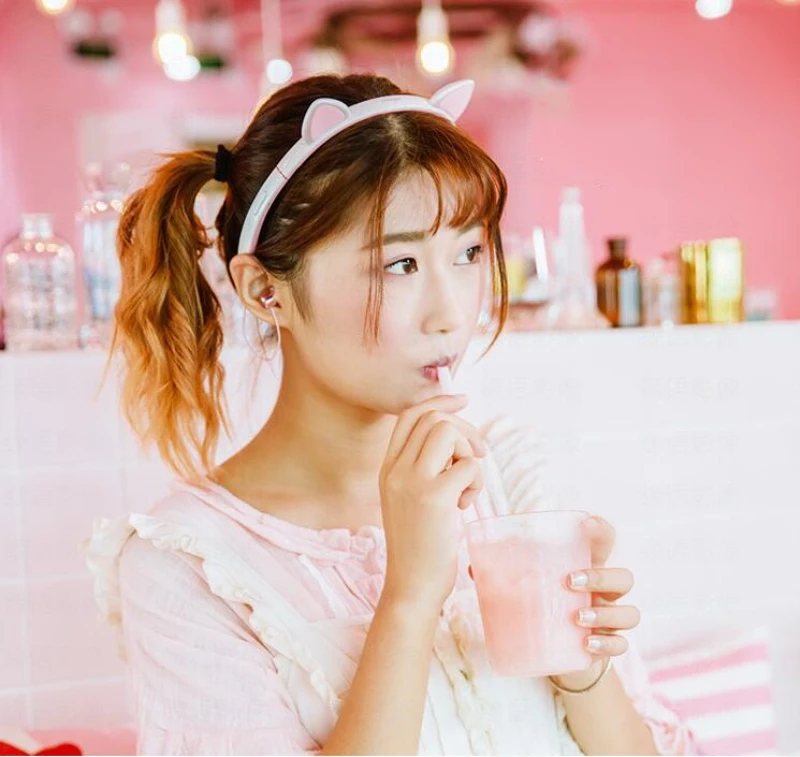 

New Padmate MongDa x9b Cat's ears Wireless Bluetooth headset for Girl Pink Cute Hair hoop Headphone