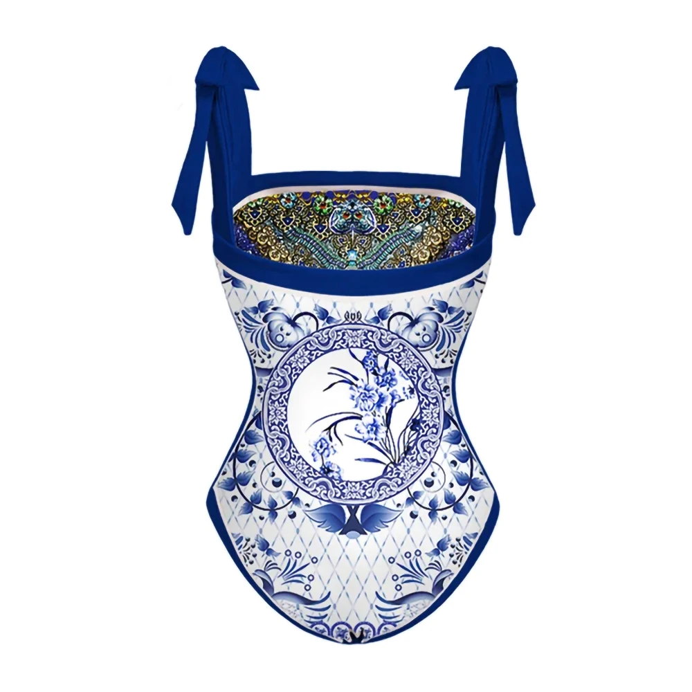 Bow Tie One-piece Swimsuit Square Neck Swimsuit Independent Straps Cover-up Beach Skirt Sexy Open Back 2023 Pre-sale Swimwear