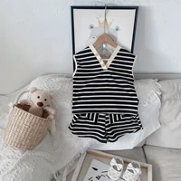 girls suit 2022 summer new girls striped sleeveless t shirt shorts two piece set kids clothing girls boutique outfits