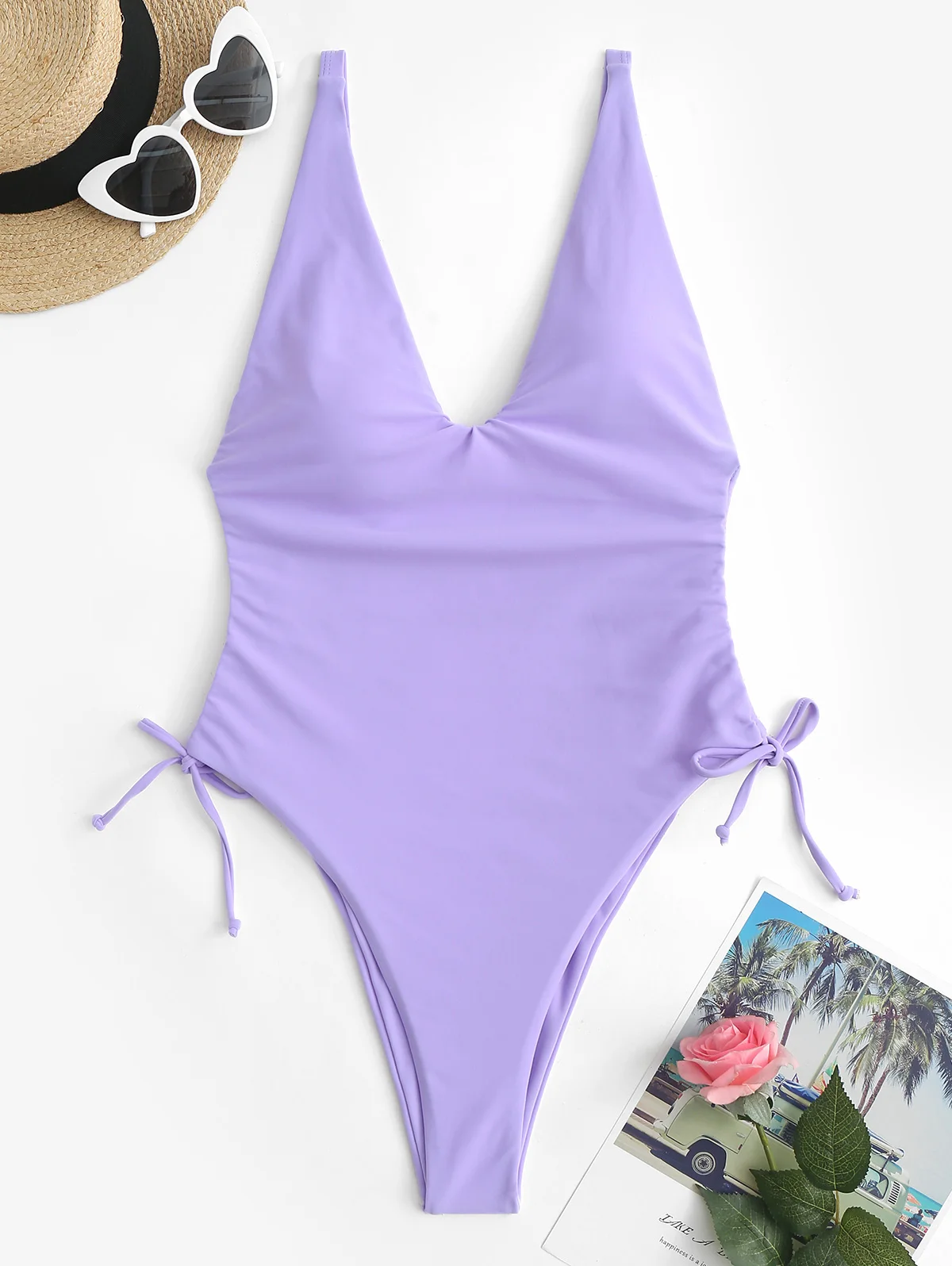 

Zaful Solid Cinched Side High Leg One-Piece High Leg Swimsuit One Piece Sexy Monokini 2022 New Bathing Suit