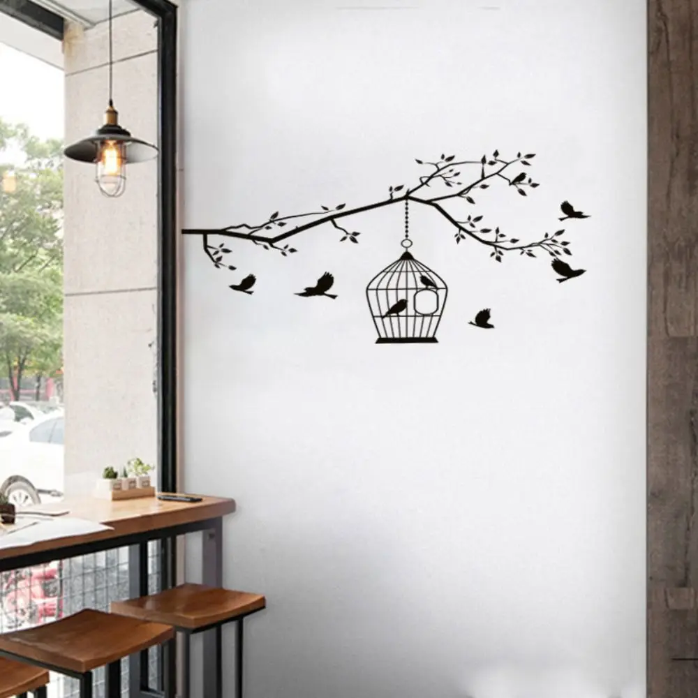 Branch Birdcage Wall Sticker Personality Creative Decoration Window Paste Sticker Home Decor vinilo decorativo pegatinas