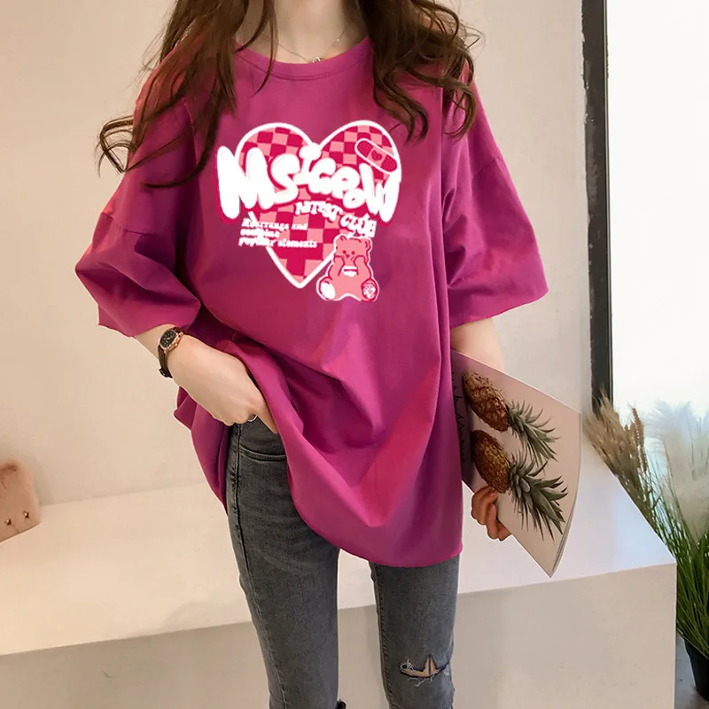 

Vintage ins bear love short sleeve T-shirt women's 2022 summer new design loose couple top
