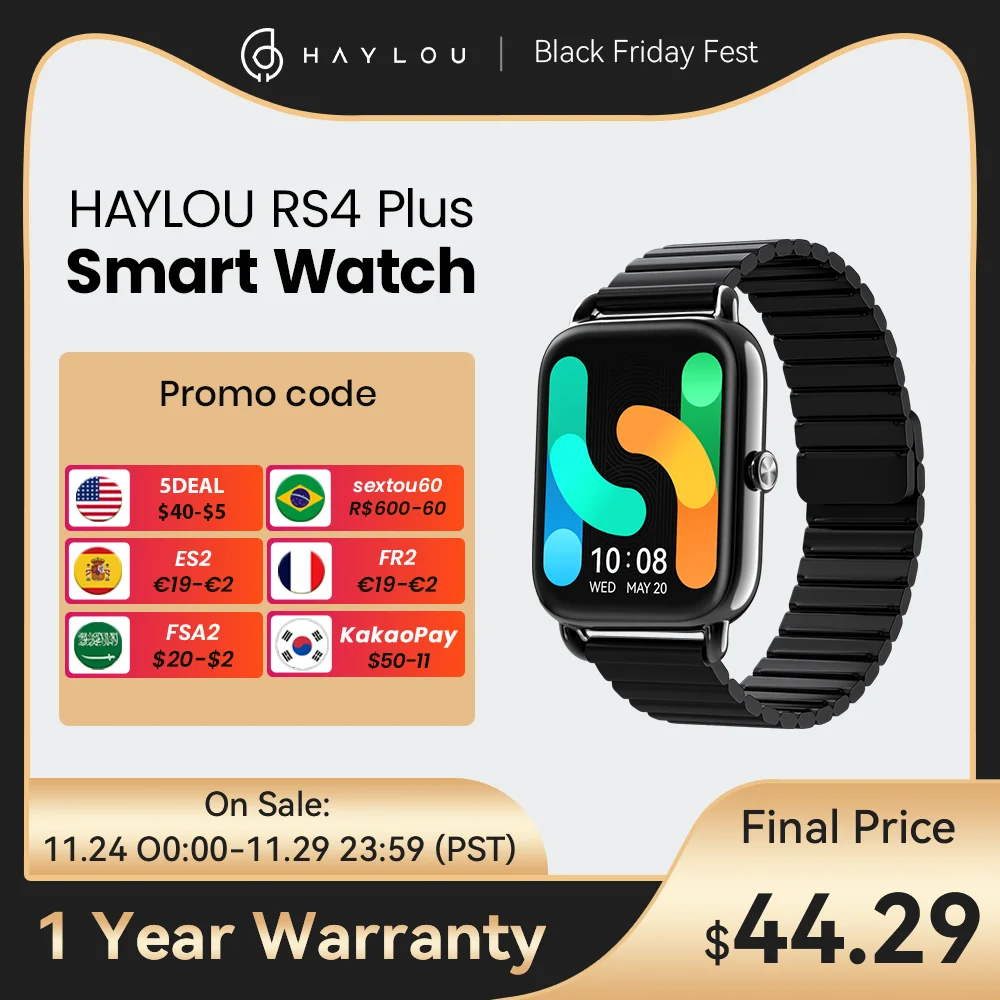  HAYLOU Magnetic Strap Smartwatch  RS4 Plus Smart Watch 1.78'' AMOLED Display IP68 Waterproof  SpO2 Tracking Smart Watch for Men 