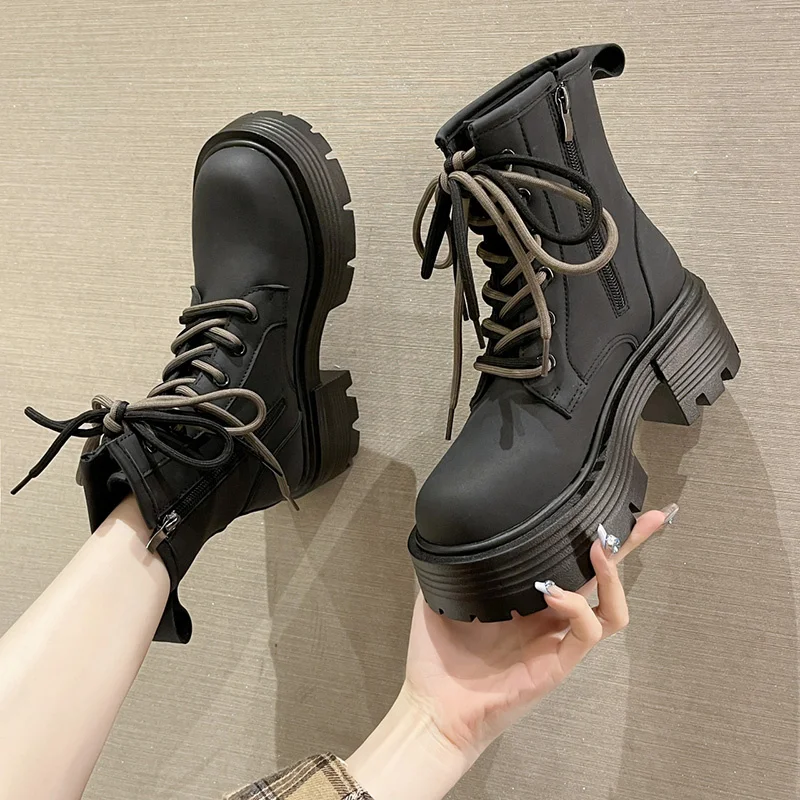 

Lolita Boots Shoes Flat Heel Round Toe Lace Up Boots-Women Ladies Rock 2022 Ankle Med Autumn Basic Cross-tied PU Fabric PVC Lace
