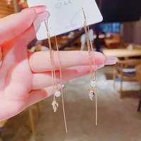 temperament gold pearl pendant long tassel earrings for women high sense personality niche design korean fashion party jewelry
