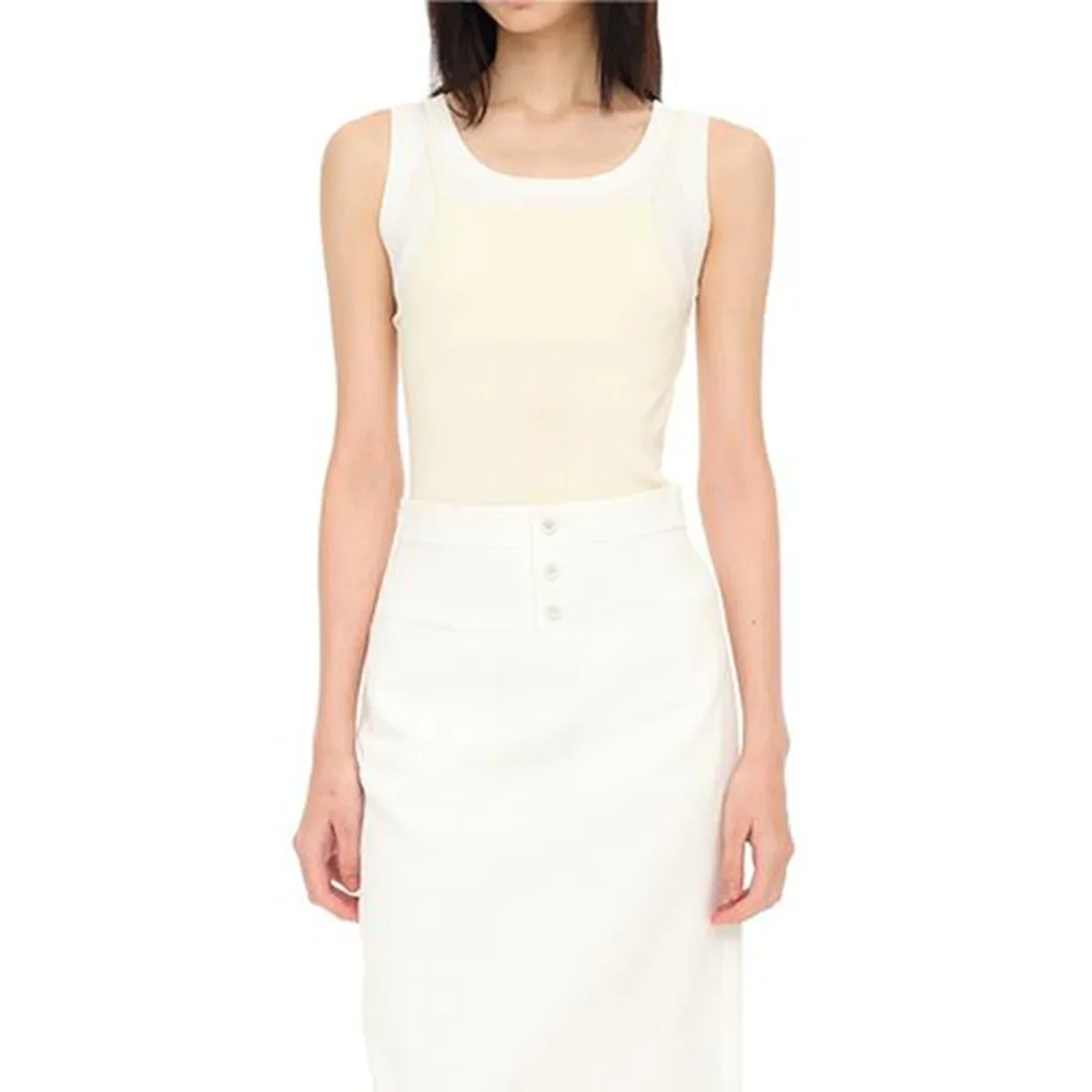 Топ женский трикотажный белый бесшовный из хлопка с круглым вырезом