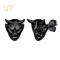 u7 hannya mask earrings women stainless steel antique japanese oni devil mask stud earrings amulet gift