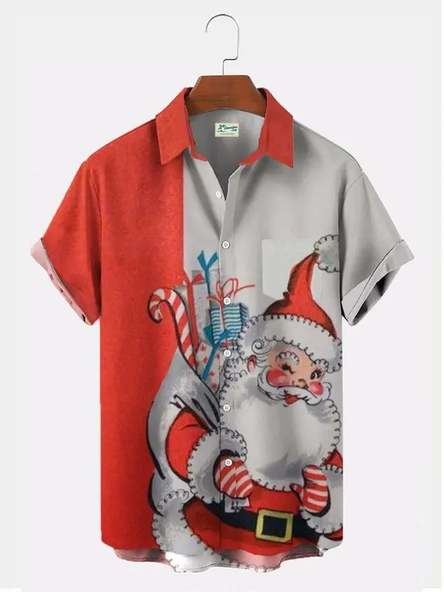 Christmas men's short sleeve lapel shirt 3d printed music print casual comfortable as new year gift
