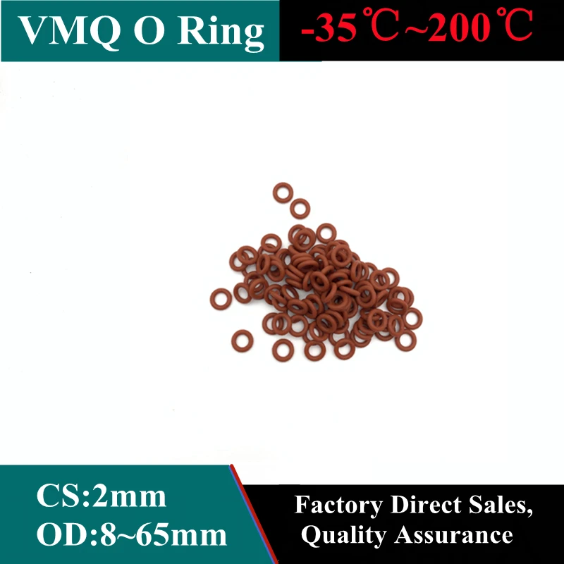 

50pcs Red VMQ Silicone O Ring CS 2mm OD5mm ~ 65mm FoodGrade Waterproof Washer Rubber Insulated O Shape Seal Gasket
