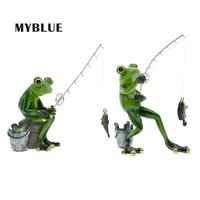 myblue 2pcsset kawaii garden animal resin fishing frog figurine miniature nordic home room table decoration accessories