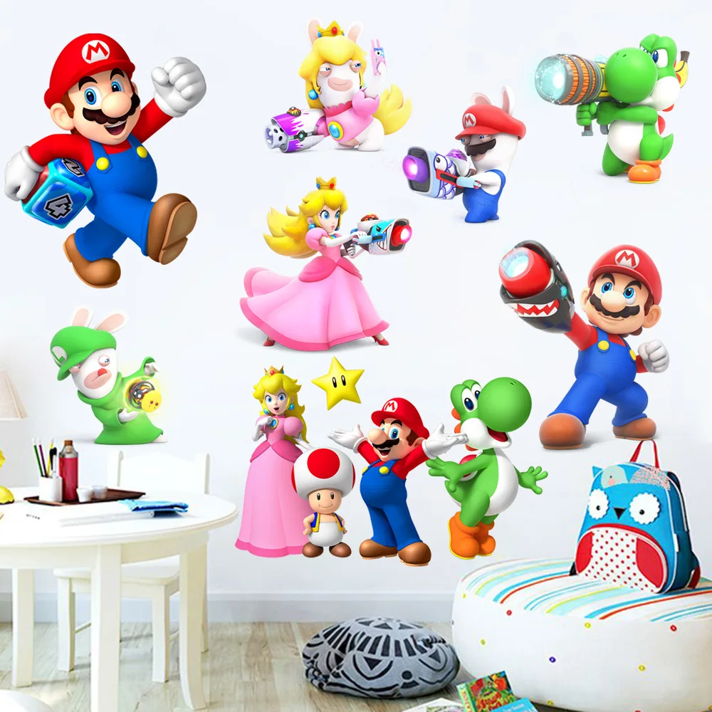 

Super Mario PVC Cartoon Stickers Children's Room Bedroom Living Room Study Wall Decoration Novelty Stickers Kids Birthday Gifts