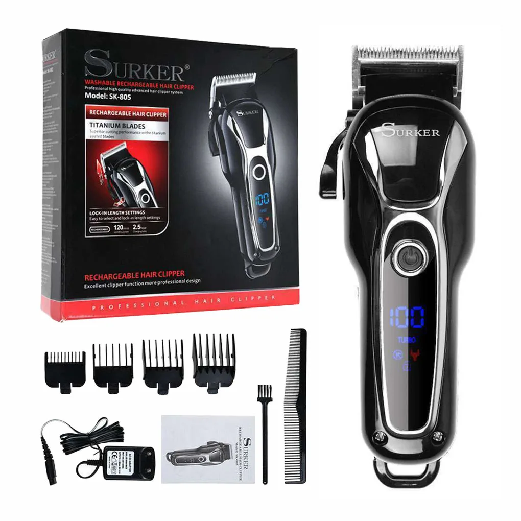 

SURKER LCD Display Hair Clipper Professional Hairdressing Rechargeable Hair Trimmer with Trimmer Guides EU Plug