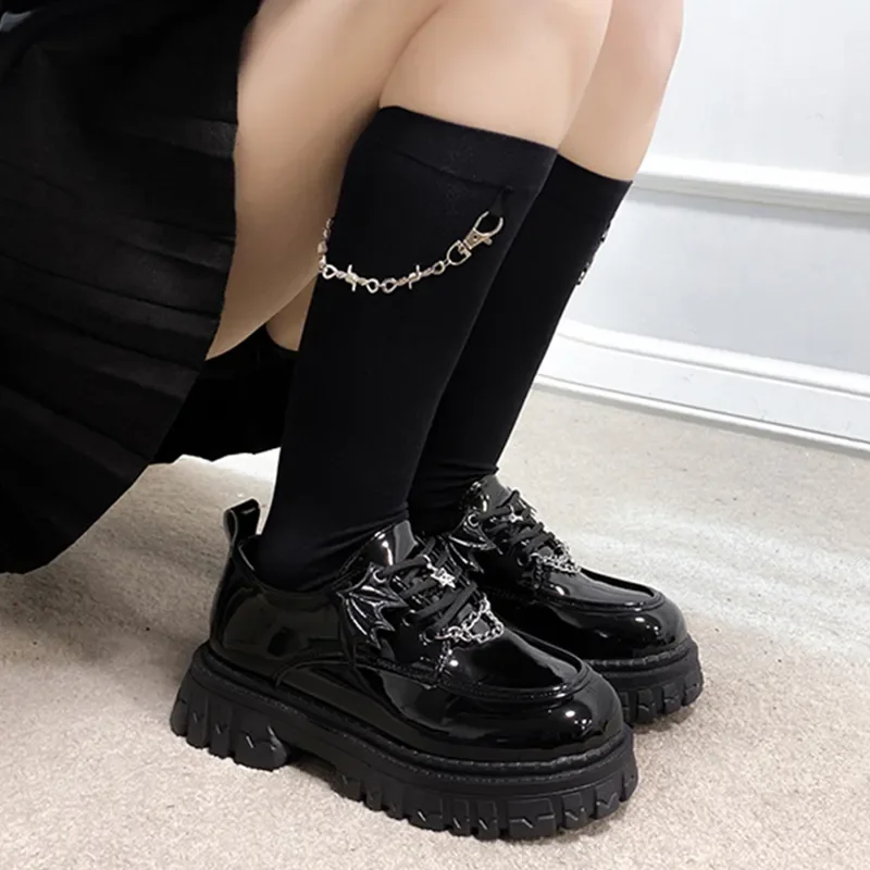 

Women's Platform Shoes Metal Chain Lolita Gothic Shoes Woman Spring Patent Leather Pumps Women Anti-slip School Uniform Shoes