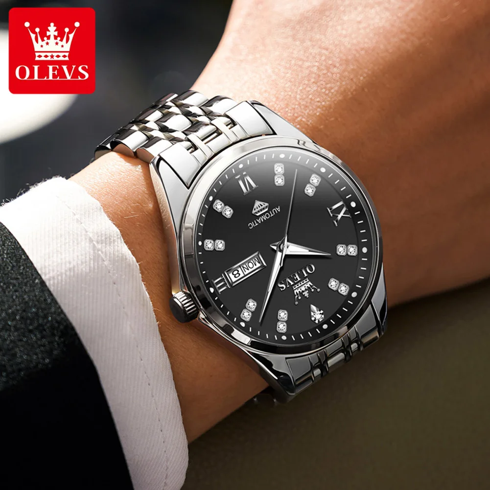 OLEVS модные механические часы с бриллиантами мужские водонепроницаемые