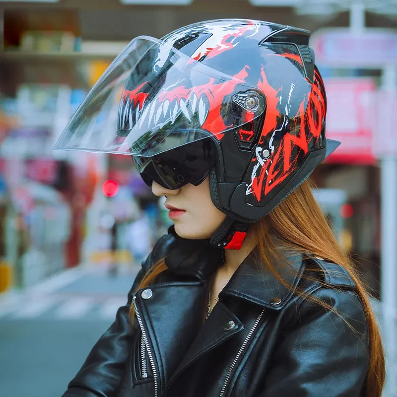 Мотоциклетный шлем полулицевой из АБС-пластика с двойными линзами для женщин и