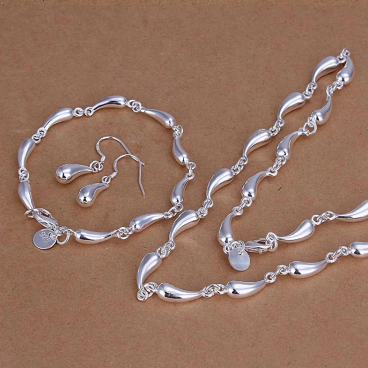 

original 925 Sterling silver water drop necklace earrings bracelet jewelry sets for women Fashion designer party wedding gifts