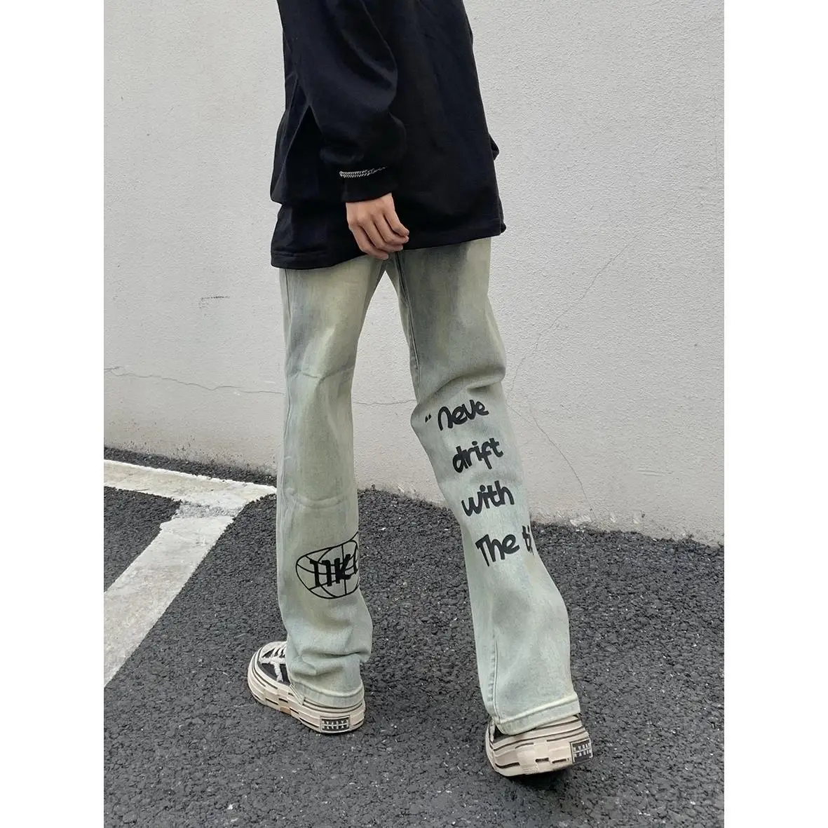 

Мужские модные брендовые прямые свободные уличные брюки в стиле хип-хоп с вышивкой надписями, широкие брюки, уличная одежда