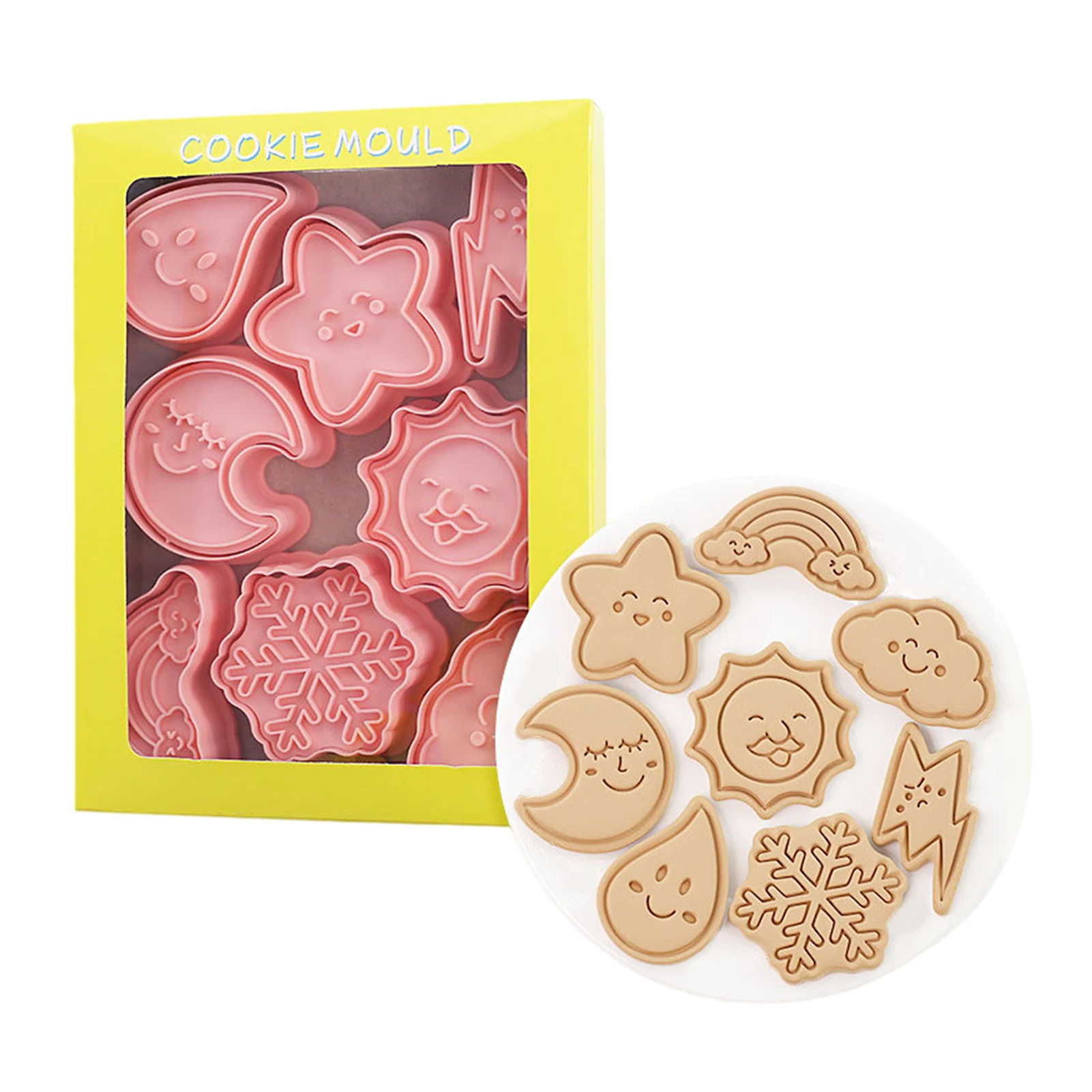 

8Pcs 3D Cartoon Cookie Cutter For Kid Weather Topic DIY Biscuit Mould Set Cake Chocolate Press Stamp Mold For Party Sun Moon