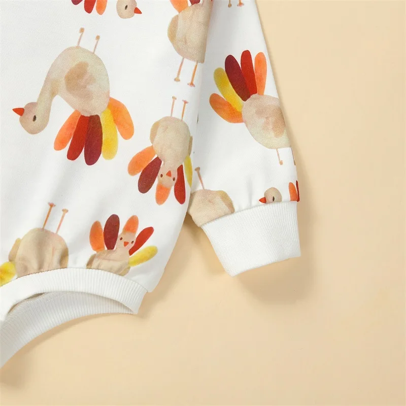 

Thanksgiving Baby Outfit Newborn Boy Girl Turkey Sweatshirt Romper Bubble Oversized Sweater Fall Clothes