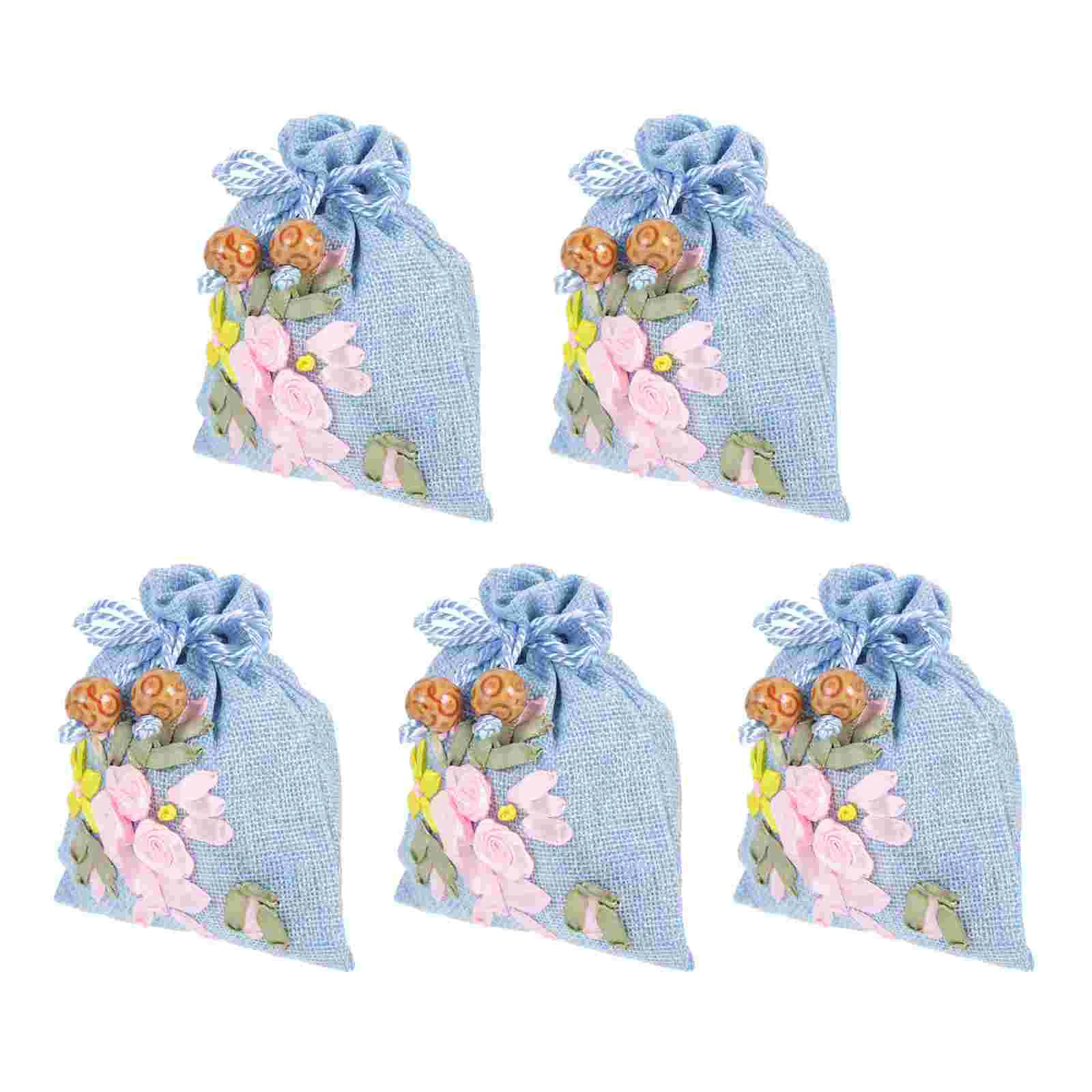 

5 Pcs Cotton Linen Embroidery Bag Small Packing Bags Mini Gift DIY Craft Embroidered Pouches Wedding Decor Jewelry Storage