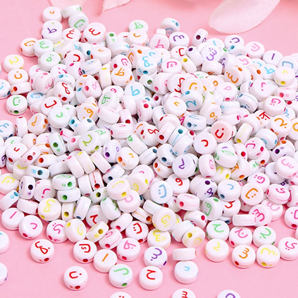 

Koala 200Pcs Colorful Mixed Arabic Letter Acrylic Round Beads Alphabet Bead For Jewelry Making Diy Bracelet Necklace accessories