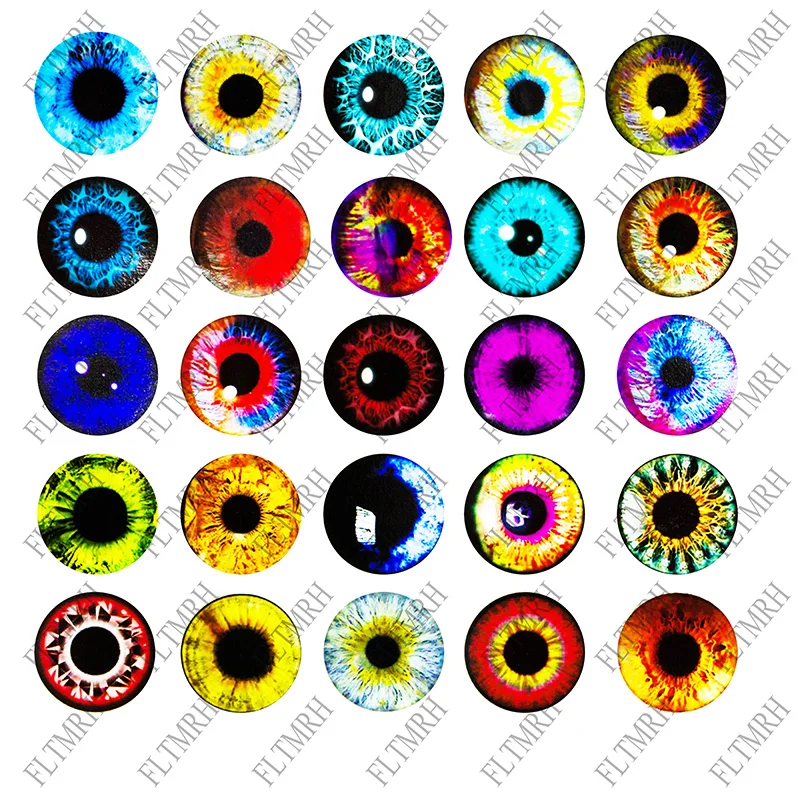 

Mixed with 6mm 8mm 10mm and 12mm 18mm 20mm 25mm Round Dragon Eyes Glass Cabochon Flatback Photo Cameo DIY Accessories