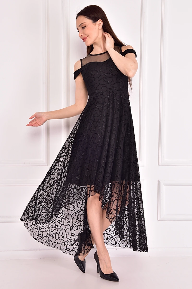 

Flock Print Dress Black ZNG2503