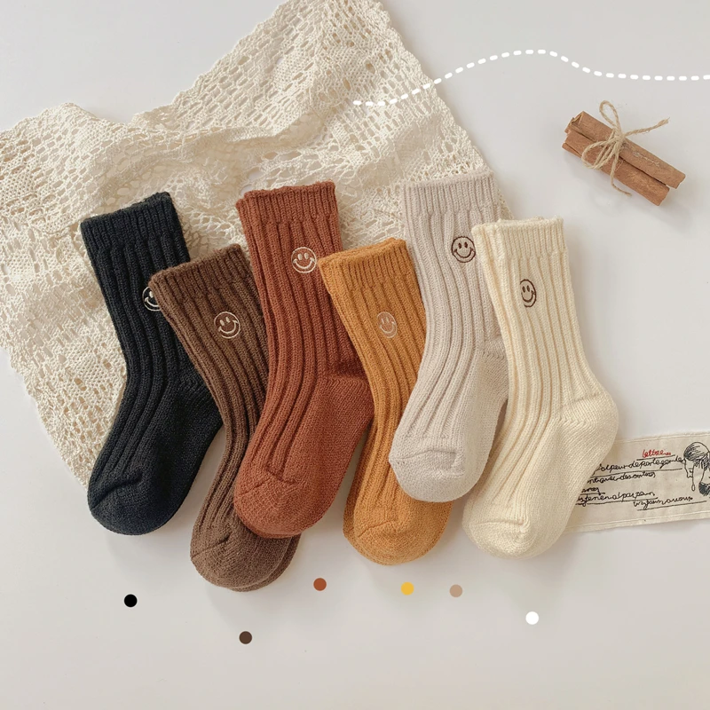 

2023 Autumn Winter Children Warm Socks Korean Style Kawaii Embroidery Woolen Threads Baby Socks Girls Boy Tube Sock For 1-10 ys