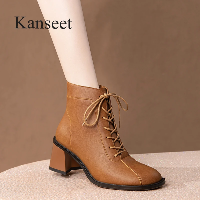 

Женские ботильоны из натуральной кожи, с круглым носком, на высоком каблуке