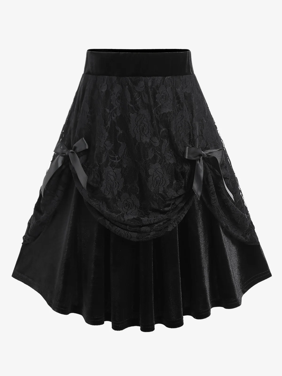 

ROSEGAL Plus Size Y2K Skirts Lace Ruffled Hem Layered High Low Skirt Lolita Girls Streetwear Overlay Bowknot Flounce Costume