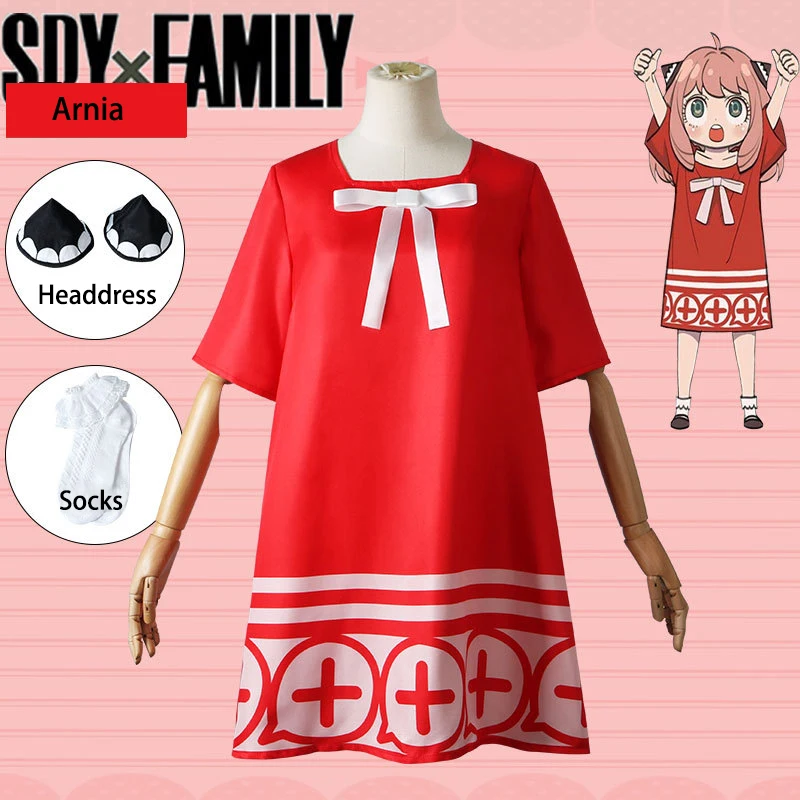 

Anya Forger Cosplay Adult Kids Childrens Girls Costume Anime Spy Family Suit Outfit Uniform Red Dress