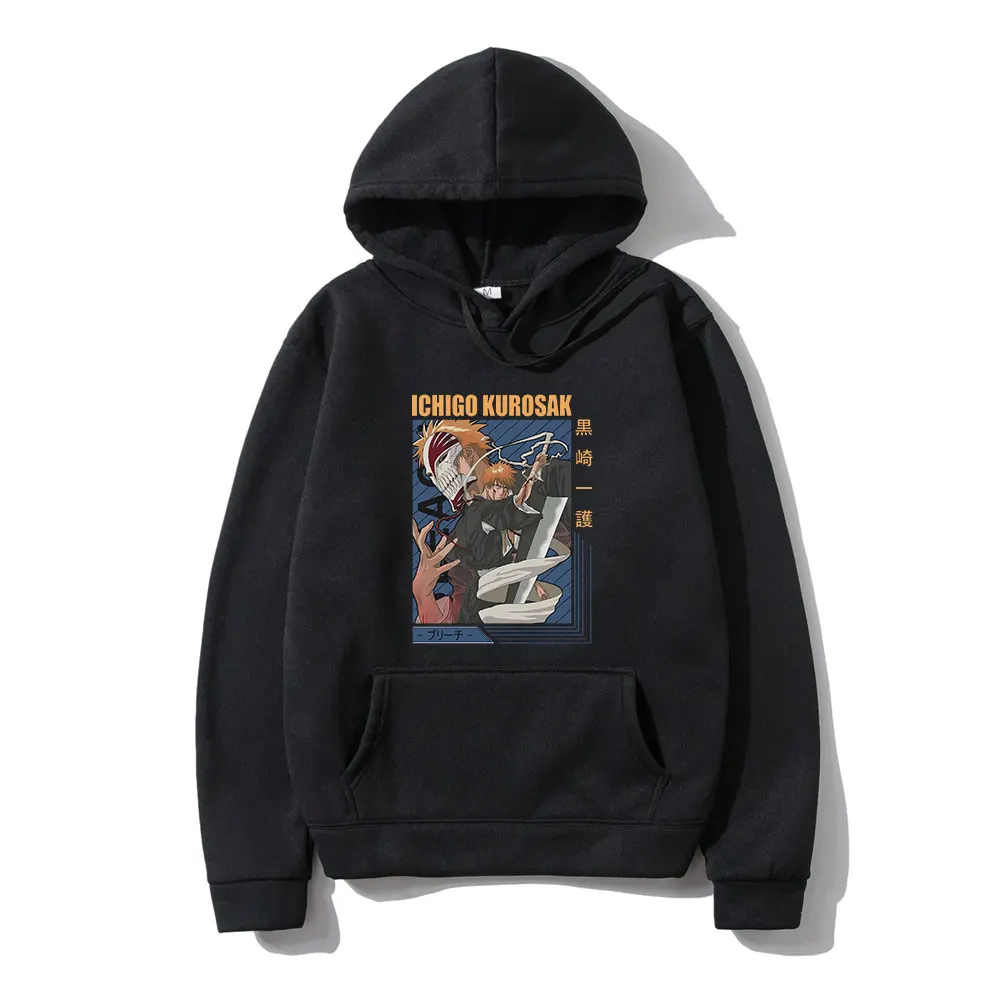 

Anime Bleach Ichigo Kurosaki High Street 2021 Hot Harajuku Manga Print Winter Long Sleeve Loose Leisure Sports Unisex Hoodie