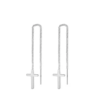 925 sterling silver female dangle long earrings excellent elegant cross earring for woman girl fashion jewelry 65mm length