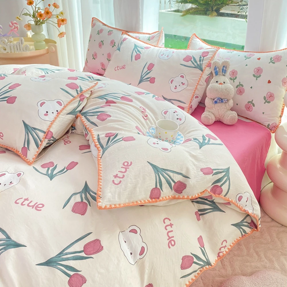 

Домашний текстиль, Детские комплекты, набор пододеяльников для девочек с цветочным рисунком, пододеяльник, простыня, наволочка, комплекты, полный размер для односпальной и двуспальной кровати