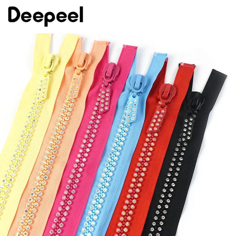 

1Pc 10# 60cm Resin Zipper Open End Double Rhinestone Decorative Zips DIY Coat Luggage Garment Zip Repair Kits Sewing Accessories