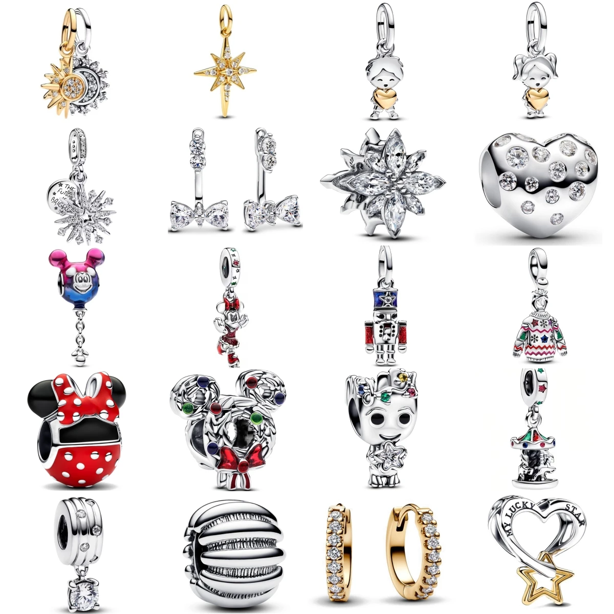 2024 новая коллекция серии Рождественский шарм Диснея красный бант бусина