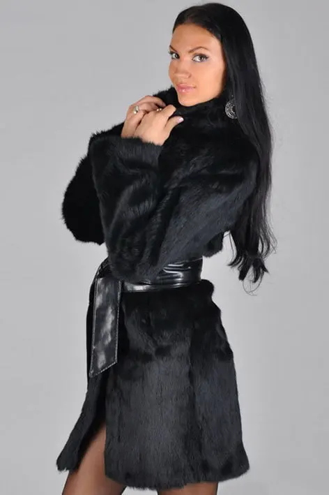 Women's Leather Fur Coat Faux Rabbit Fur Coat Fur Mink Fur Mid-Length Coat Winter Women's Clothing Faux Fur Coat