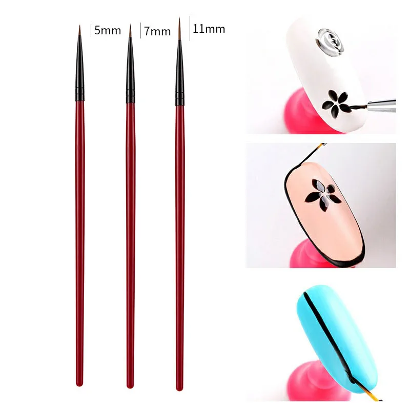 

5/7/11mm Nail Art Liner Drawing Pen Brush DIY UV Gel Grid Line Stripes Painting Pen Manicure Tools 3Pcs/Set