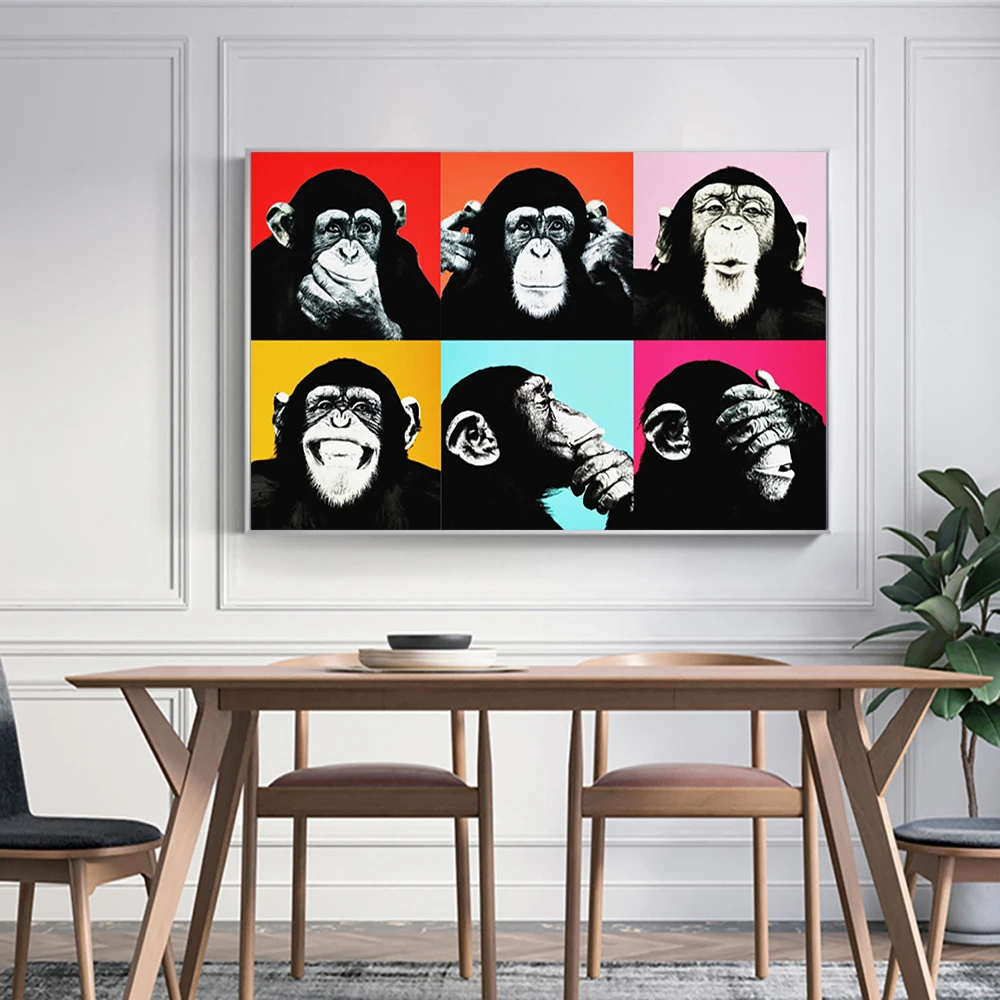 

Six Gorilla Monkeys Funny Posters Painting Prints Animal Modern Canvas Cuadros Home Decoration Wall Art Picture For Living Room