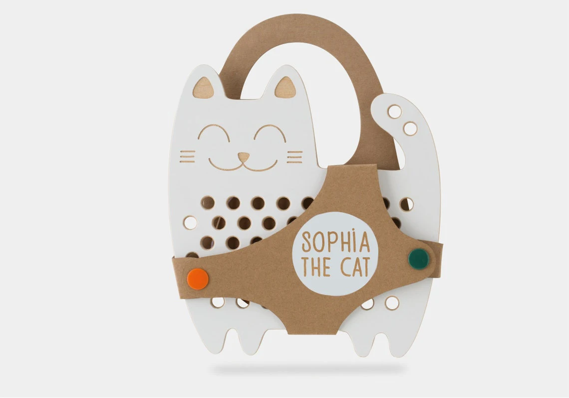 

Edubusyiu the Cat - Threading board wooden Toy, Montessori Toy, Lacing Toy