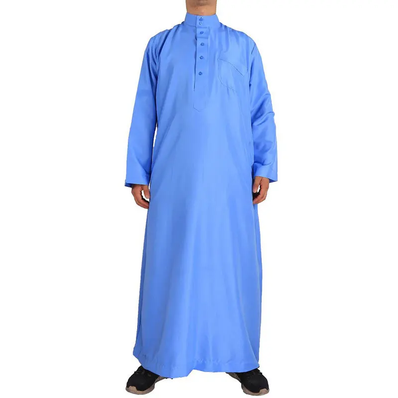 Fashion Muslim Robes Men Middle East Long Sleeve Stand Collar  Islamic Clothing Solid Color Kaftan Arab Dubai Jubba Thobe Abaya